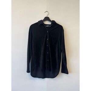 Vintage Solutions Casualwear Shirt Mens Medium Black‎ Ribbed Velour Button Front
